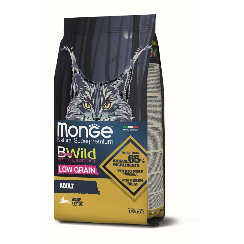 MONGE BWild Low grain hrana za mačke zečetina 1.5kg