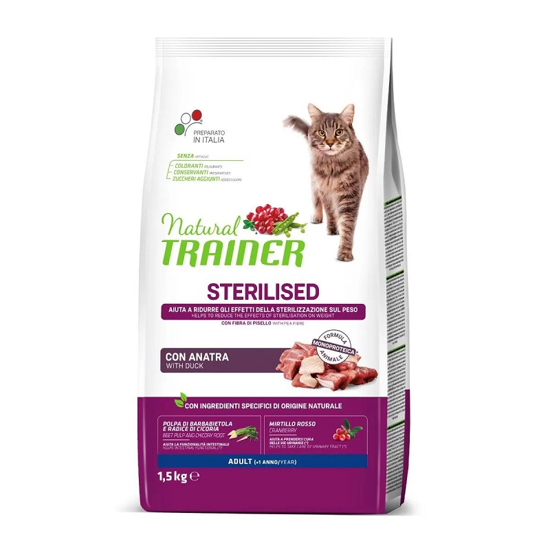 Natural TRAINER hrana za odrasle sterilisane mačke pačetina 1.5kg